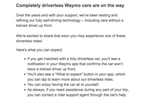 Waymo称完全无人驾驶的网约车即将到来