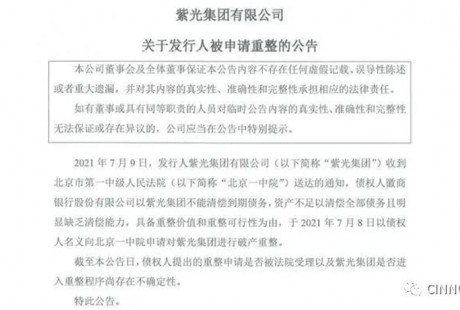 紫光集团被申请破产重整 旗下千亿芯片公司股权或生变